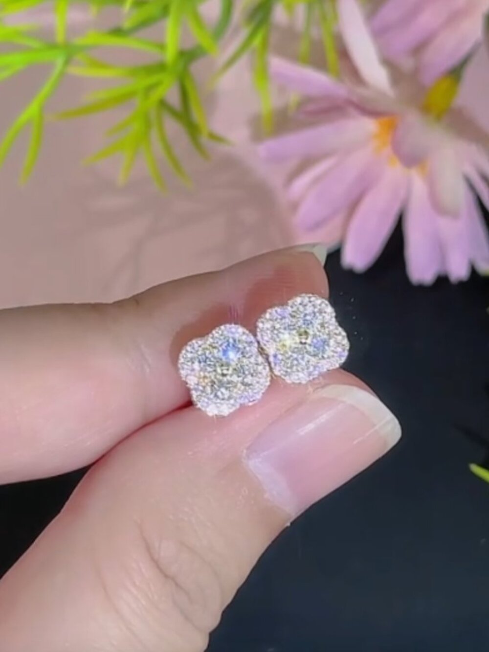 White Gold Four-Leaf Clover Moissanite Stud Earrings